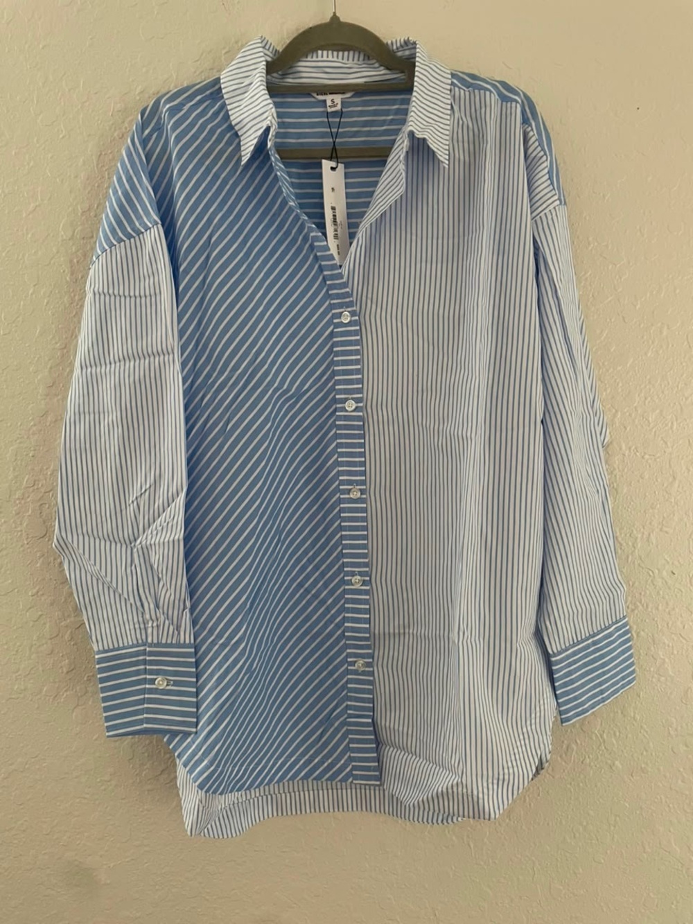 Steve Madden Poppy Blue Striped Mixed-Pattern Button-Down Shirt